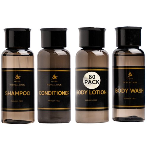 80 Piece Set Hotel Guest Soaps for Bathroom, Travel Size Bulk Toiletries Set, Supplies for Guests, 20 Pack w/ 20 Shampoo 20 Conditioner 20 Body Wash 20 Lotion