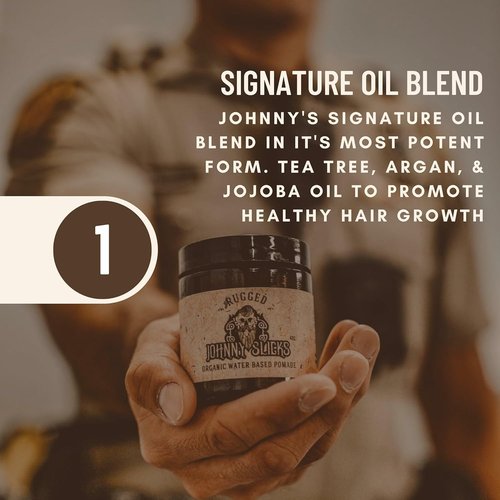 Johnny Slicks Water Based Pomade - Strong Hold & High Shine | Organic Styling for Men (Rugged, 4 oz)
