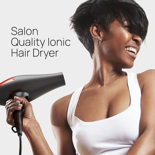 TREZORO Professional Hair Dryer - 2000W Ionic Ceramic Tourmaline Technology | Fast, Quiet Drying with 3 Heat & 2 Speed Settings, Black