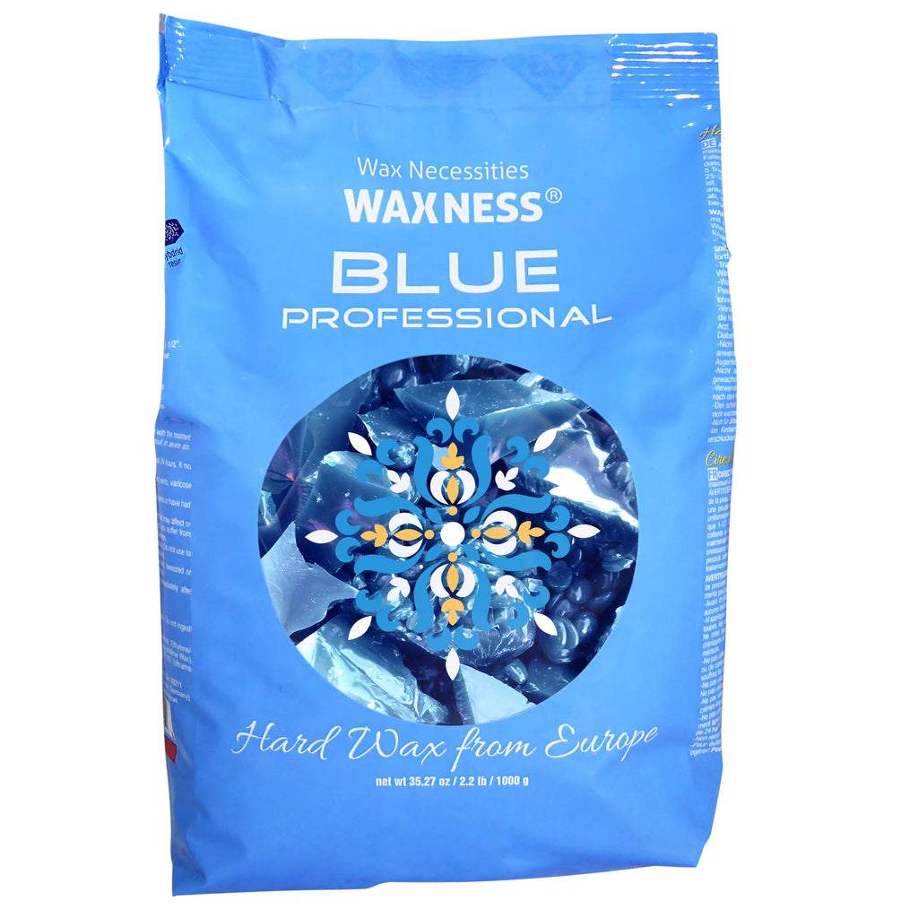 Waxness Film Hard Wax Beads Blue Professional 2.2 lb (1 kg) – Stripless Professional Hard Wax for Coarse Hair, Strong Grip, Smooth Application – Made in Italy