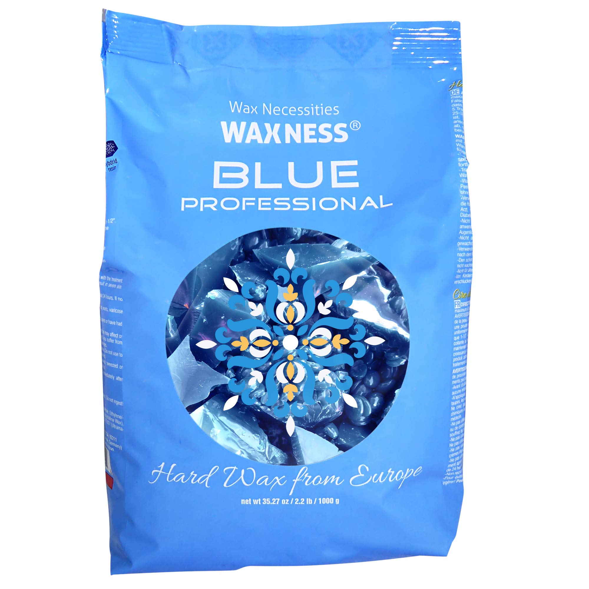 Waxness Film Hard Wax Beads Blue Professional 2.2 lb (1 kg) – Stripless Professional Hard Wax for Coarse Hair, Strong Grip, Smooth Application – Made in Italy