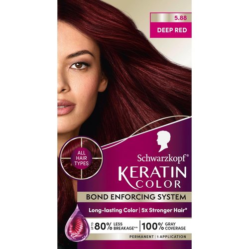Schwarzkopf Keratin Color Permanent Hair Dye - 5.88 Deep Red, Professional Formula for 100% Gray Coverage