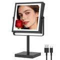 Ruacq Makeup Mirror with Lights, 4000mAh Rechargeable Magnifying Mirror with Light, 1X/10X, Height Adjustable Bathroom Vanity Mirror, 3 Colors, Adjustable Brightness (Matte Black)