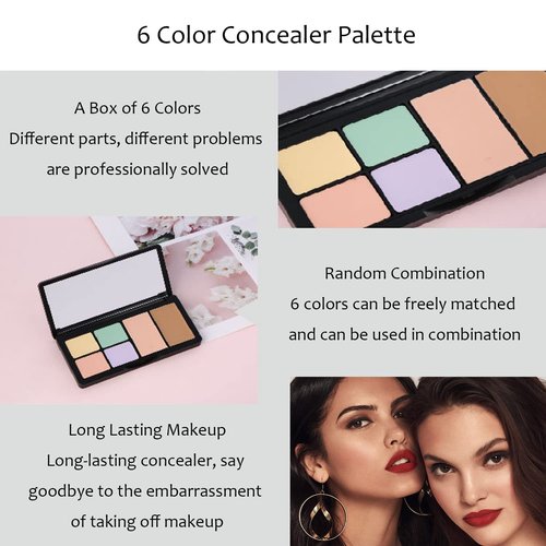 Skiennix Concealer Contour Palette - 6-in-1 Color Correcting Makeup Kit for Dark Circles & Blemishes with Brushes