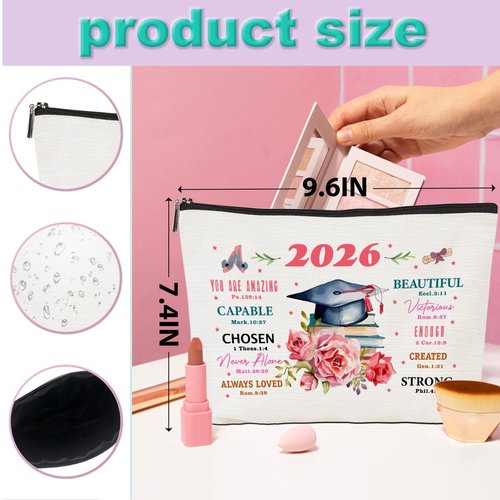 CQM Graduation Gifts Graduation 2026 Inspirational Makeup Bag Religious Cosmetic Bag Toiletry Bag Zipper Pouch Christian Gifts for Women Female Her Masters PHD Degree College University Senior