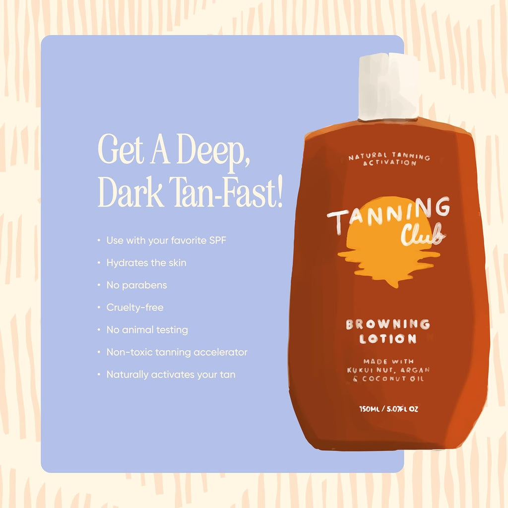 Tanning Club Browning Lotion - Sun Tanning Accelerator with Kukui Nut & Argan Oils - 150 mL