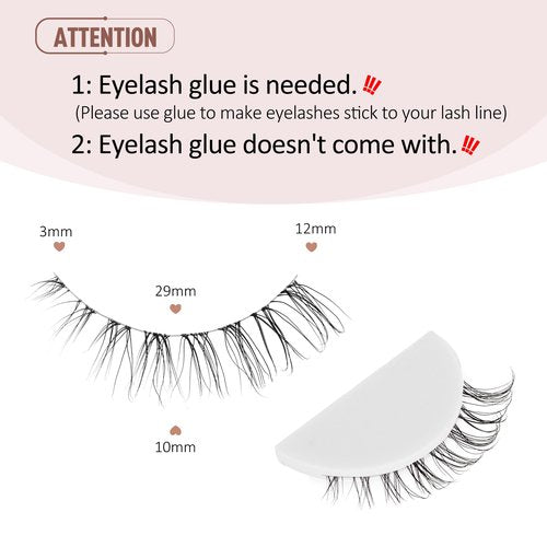 Onlyall Short Lashes Natural False Eyelashes 3/4 Small Lashes Fake Eyelashes Wispy Lashes Natural Lashes Clear Band Lashes 12mm Lashes H21