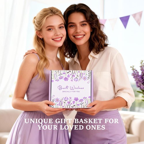 Gifts Basket for Women & Teen Girls Purple Relaxing Bath Gifts Basket Set Birthday Gifts Ideas for Women Relaxing Spa Gifts Self Care Gifts Box for Female Friends Gift