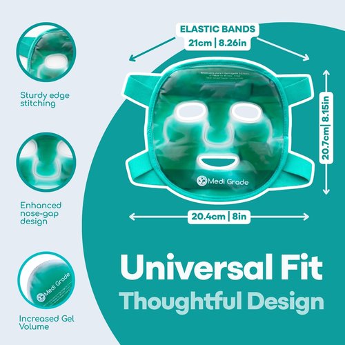 Medi Grade Cooling Gel Face Mask with 1 Lycra Fabric Mask and Storage Pouch - Soothing Gel Face Mask for Dark Circles and Puffiness - Cold Full Face Gel Mask Relaxation