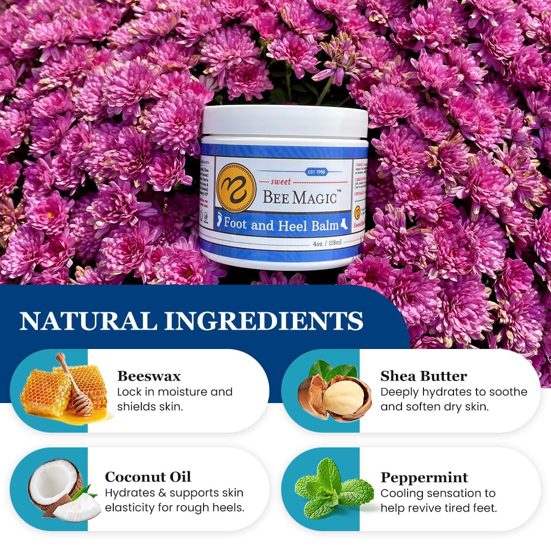 Sweet Bee Naturals Organic Foot Balm - Intensive Heel Cream for Dry, Cracked Feet - 4 OZ Jar