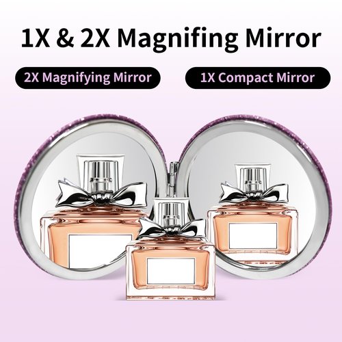 SANYCASA Compact Mirror for Travel, Double-Sided 1X/2X Magnifying Pocket Makeup Mirrors