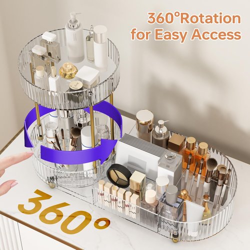 Beborxue Makeup Organizer Countertop for Vanity, 360 Rotating Cosmetic Skincare Perfume Organizers, Large Capacity Cosmetic Display Case for Dresser, Bathroom Countertop (Clear)