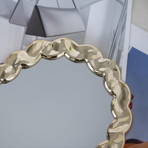 Funerom Decorative Vanity Mirror with Arched Frame, 11.8 x 7.8 inches, Desk Makeup Mirror Electroplated Rose Gold