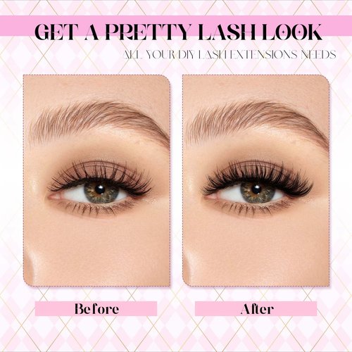 FADLASH DIY Lash Extension Kit Individual Lashes Clusters Lash Bond and Seal, Clusters Lash Glue Remover and Eyelash Tweezers for Eyelash Extensions (40D-0.07D, 12-18mm, Kit)