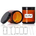 2 Pack 8 oz Amber Glass Jars with lids, Cosmetic Jars with Inner Liners and Black Lids, Lotion Jars, Candle Making Jars for Lotions, Scrubs and Cosmetic, Lables and Spatulas Include