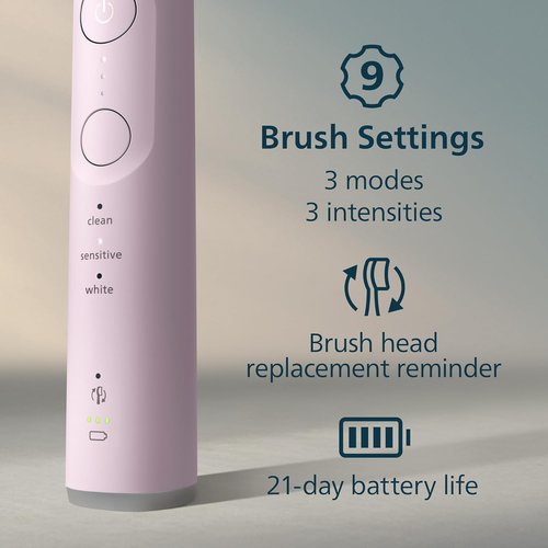 Philips Sonicare 6700 Series Electric Toothbrush - Advanced Sonic Technology, Pressure Sensor, 9 Settings, Light Pink, HX7412/04