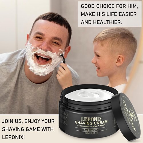 Shaving Cream Mens – 8.5oz Extra Large Shave Cream - Rich Lather Prevents Razor Burn & Irritation, Moisturizes Dry Skin - Gentle Formula for Seniors - Secret Santa Gifts