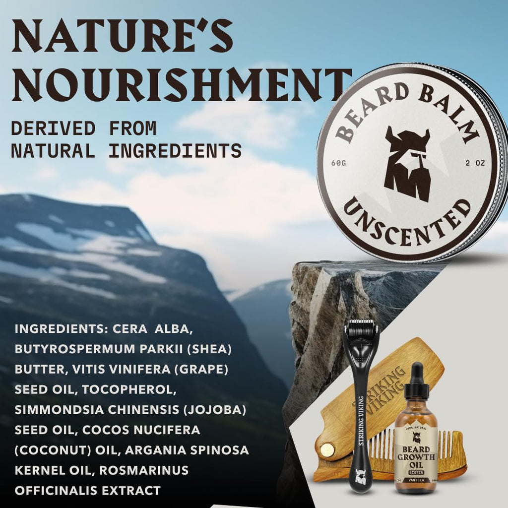 Striking Viking Beard Balm - Unscented 2 Ounces | Fragrance-Free Care & Styling with Argan & Jojoba Oils
