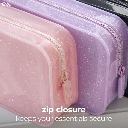 Case-Mate Jelly Makeup Bag - Waterproof Travel Makeup & Toiletry Bag - Cosmetic Make Up Organizer/Case for Women - Small Zipper Pouch for Hair Accessories and Daily Essentials - Ballet Pink Twinkle