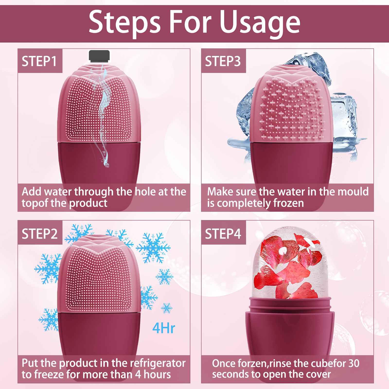 XHJRI Ice Face Roller Massager,Ice Cube Roller for Face, Eyes and Neck Naturally Conditioning and Skin Care,De-Puff Eye Bags,Reduce Migraine Pain,Reusable Massage Silicone Ice Mold (Upgrade Rose)