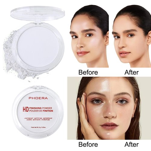 PHOERA Foundation Pressed Face Powder - Silky Soft Focus Setting Powder for Shine-Free Finish | 0.28 Oz (002 Banana)