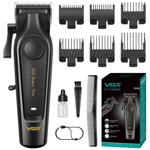 VGR 197 Professional Hair Clippers for Men, Cordless & Corded Barber Clippers with Ceramic Stainless Steel Blades, LED Indicator, Hair Cutting Kit with 6 Guide Combs & Grooming Accessories