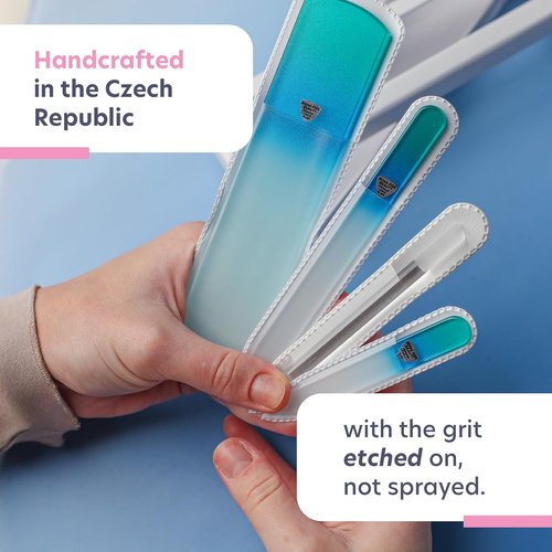 Bona Fide Beauty | Handmade Czech Glass Manicure & Pedicure Gift Set - 4PC in Blue with Foot File & Cuticle Pusher