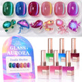 Double Rhythm Cat Eye Gel Nail Polish Set of 6 Same Color Same Bottle 0.5 Oz Shimmer Glitter with Magnet Holographic Reflective Magnetic UV Nail Polish Kit at Home (Glass Galaxy Green-T6-59)