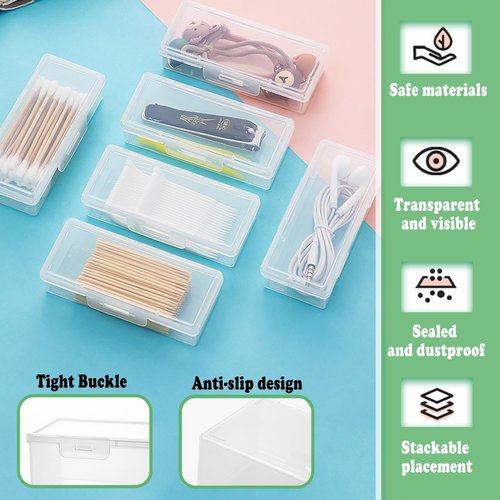MatFirsmo Cotton Swab Holder for Travel, 4 in 1 Portable Small Dental Floss Holder, Travel Floss Picks Case with Dustproof Lid, Clear Plastic Small Travel Containers for Cotton Bud Hair Ties