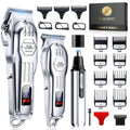 KIKIDO Hair Clippers for Men, Professional Cordless Hair Trimmers Set, Rechargeable Nose Hair Beard Trimmer, Hair Cutting Machine Haircut Grooming Kit (Sliver-3)