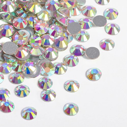 Beadsland Flat Back Crystal Rhinestones Round Gems for Nail Art and Craft Glue Fix, Crystal AB, 10mm, SS50/144pcs