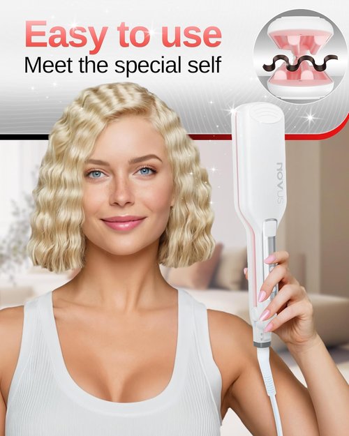 NOVUS Hair Crimper - 4-Barrel Wave Curling Iron for Beach Waves - Adjustable Heat, 0.6 Inch