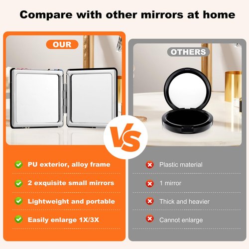 SU969QL 2-Pack Letter Compact Mirror, 1X/3X Magnifying and Portable Makeup Mirror, Travel Small Pocket Mirror for Women