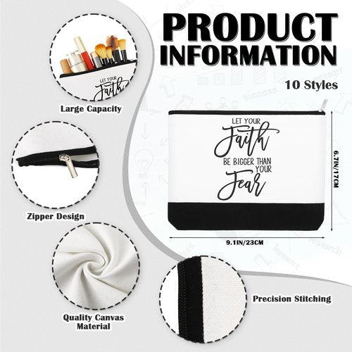 Sanwuta 10pcs Employee Appreciation Gifts for Women Inspirational Makeup Bags with Zipper Thank You Cosmetic Bags Gift for Coworkers Volunteer Mother's Day (Classic)