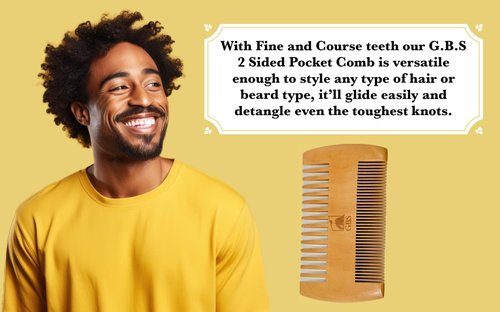 G.B.S 2-Sided Dual Action Fine and Coarse Teeth Beard Comb Wood Durable, Pack of 3