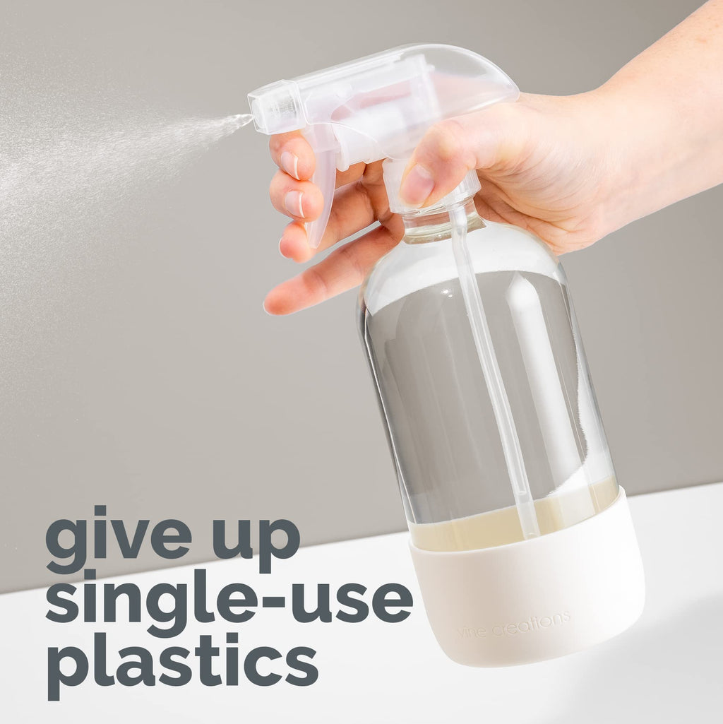 Vine Creations Glass Spray Bottles for Cleaning Solutions, Clear Glass Spray Bottle with Silicone Sleeve, 16 oz Empty Spray Bottles for Cleaning, Plant Spray Bottle, Mist and Stream Nozzle - 2 Pack