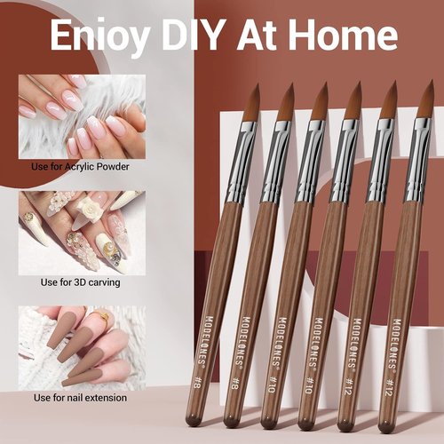 MODELONES Acrylic Nail Brush - 100% Pure Kolinsky Hair Bristles | Sturdy Wooden Handle, Size 8
