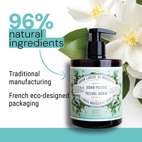 Panier des Sens - Precious Jasmine Hand Soap - Moisturizing & Refillable 16.9 Fl Oz - 96% Natural Ingredients