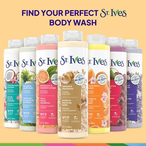 St. Ives Body Wash Variety 2-Pack, Soothing Oatmeal & Shea Butter + Exfoliating Pink Lemon & Mandarin Orange, 100% Natural Extracts, Cruelty-Free, 22 Oz Ea