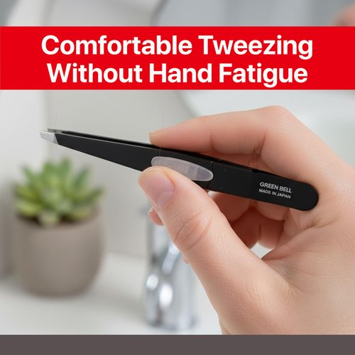 SEKI EDGE SS-518 Amazing Tweezer - Slant Tip with Tension Stopper - Stainless Steel -Black- Crafted with Patented Spring Technology for Precision and Flawless Eyebrow and Hair Removal - Made in Japan