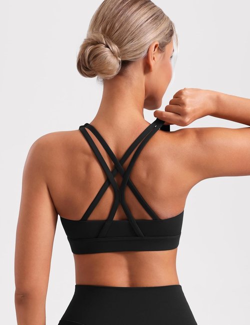 POSHDIVAH Women's Mid-Impact Sports Bra - Removable Padding & Criss Cross Back for Yoga, Running & Gym