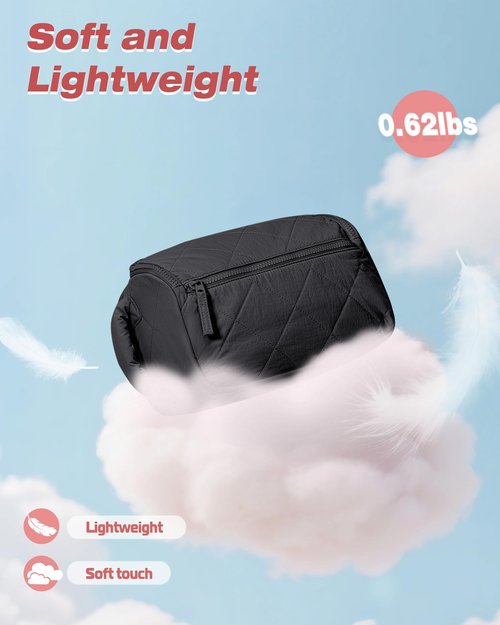 Marscamd Travel Toiletry Bag for Women, Water Resistant Makeup Organizer with Wide-Open Design for Toiletries and Cosmetics, Black (Bag Only)
