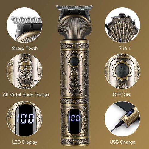 Scttomon Beard Trimmer Kit Professional Hair Clipper Zero Gapped T-Blade Electric Shaver Razor Nose Body Trimmer for Men Cordless Grooming Kit 7 in 1