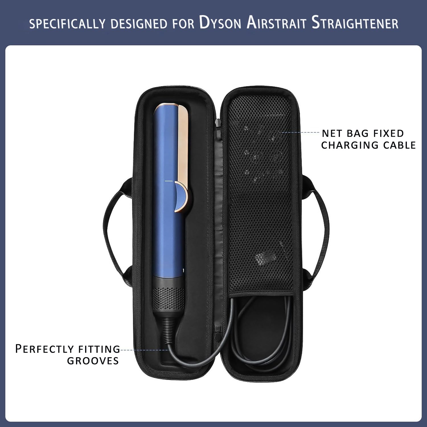 WINZEDGE Travel Carrying Case Compatible with Dyson Airstrait/Hair Straightener, Airstrait HT01 Accessories Tools Hard Case, Waterproof Storage Bag - Black (Black)