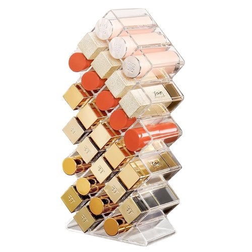 LYTDMSKY Acrylic Lipstick Holder, Clear Perfume Organier 28 Slots, Lip Gloss Organier, Stackable Fish Shape Lipstick Tower, Display Case for Mini Rollerball Perfume