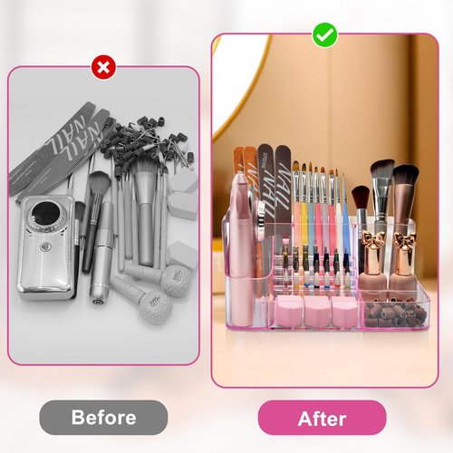 ANRUI Nail Drill Holder, 28 Holes Acrylic Nail Drill Bit Holder, Professional Nail Drill Desk Organizer Case and Storage Box for Manicure Tools - Pink (Not included Tools)