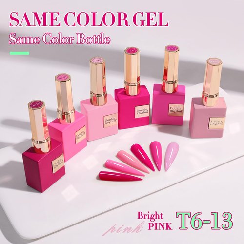 Double Rhythm Gel Polish Set - 6 Pcs 15 ML Soak Off Nail Art Kit | Bright Neon Light Pink & Purple