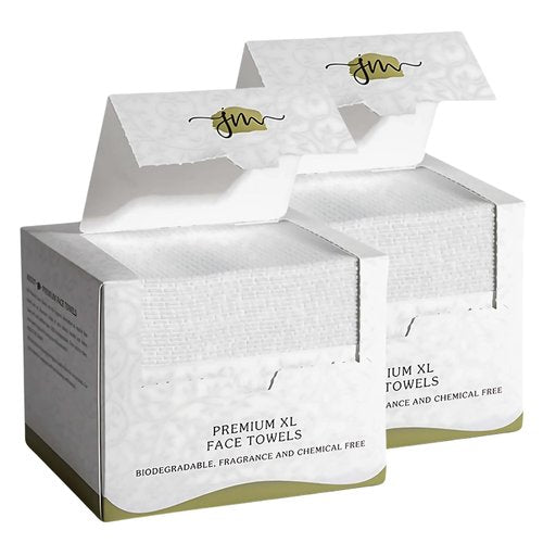 Disposable Face Towels – 100 Count (2 x 50 Boxes) XL 10”x12” Biodegradable Dry Wipes | Ultra Soft, Lint-Free, Dual-Texture Face Cloths | Chemical-Free, Fragrance-Free Facial Towels for Sensitive Skin