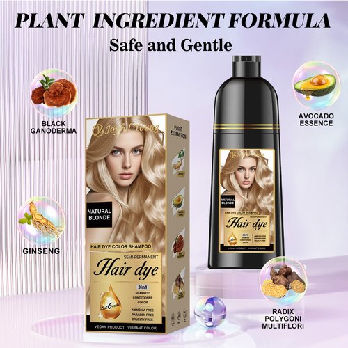 Joyful Young Hair Dye Shampoo - 3-in-1 Natural Blonde Gray Coverage | Vegan & Ammonia-Free