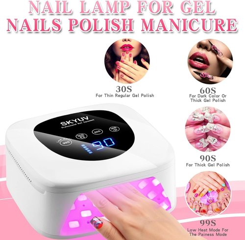 Rechargeable UV LED Nail Lamp, SKYUV Cordless Nail Dryer for Gel Polish, UV Nail Lamp with 4 Timers Setting and LED Touch Screen, Professional Curing Lamp Light with 30 Beads for Salon and Home ﻿